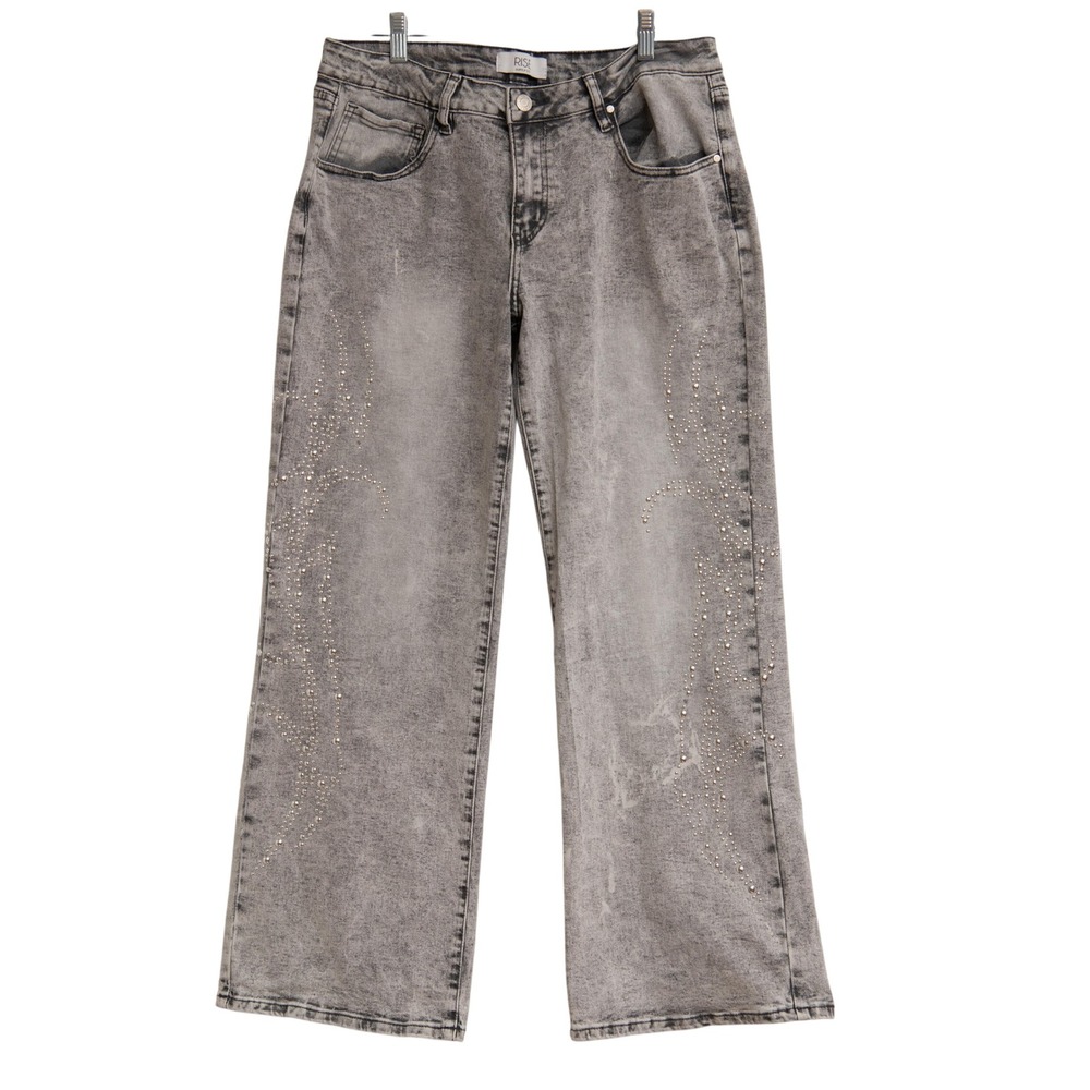 Rise Supply Co Womens Studded Wide Leg Jeans Sz 11 Edgy Y2K 90s Grunge Indie Alt